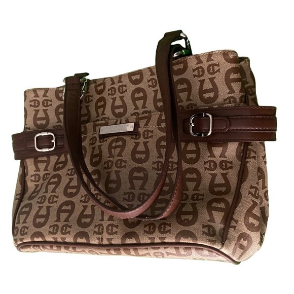 Ettienne Aigner Women's Brown Shoulder Bag 11x9x5 Signature Logo Coated Canvas - Picture 4 of 11